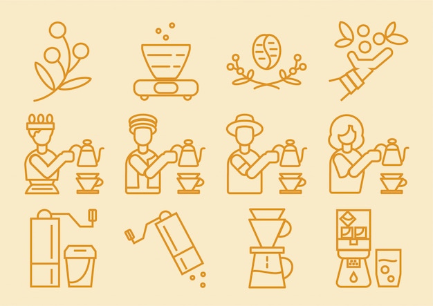 Coffee dripper icon with brewing process