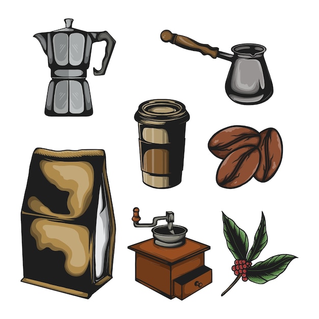 Coffee element set of vector