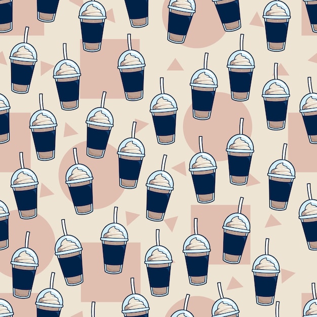 Coffee frappe background pattern milkshake latte cup seamless pattern background design