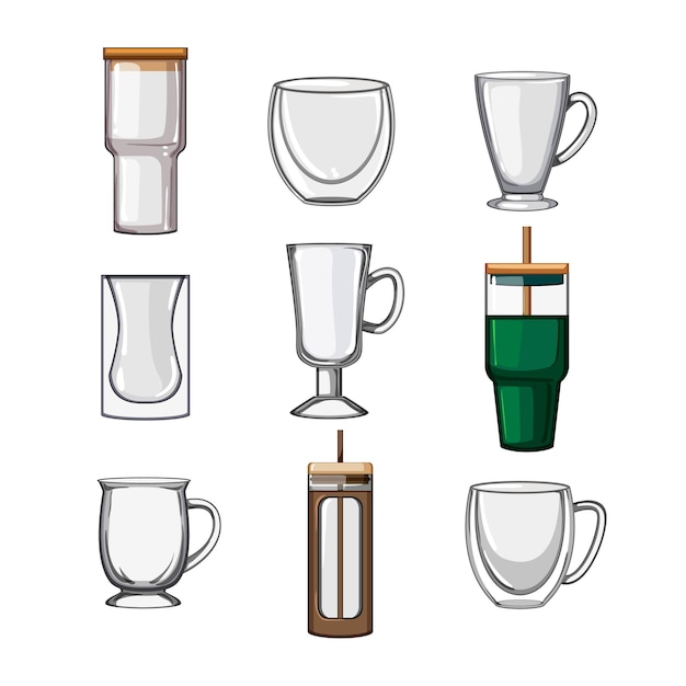 Coffee glass set cartoon vector illustration