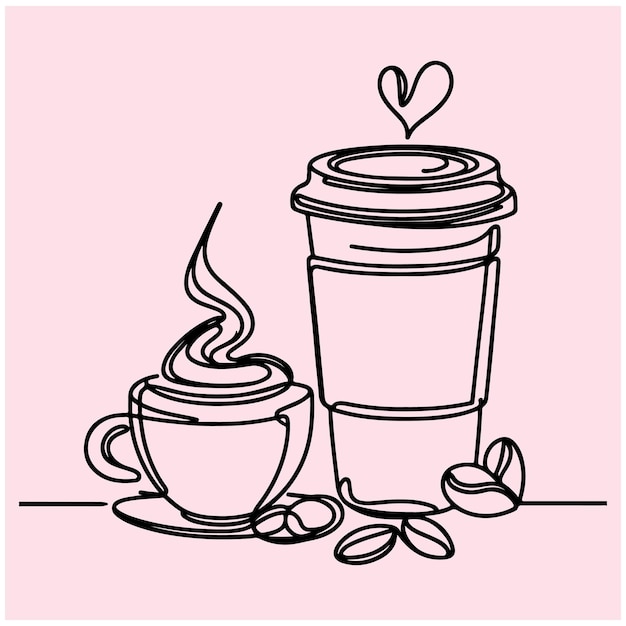 Vector coffee to go cup of coffee continuous one line drawing line sketch vector illustration stock