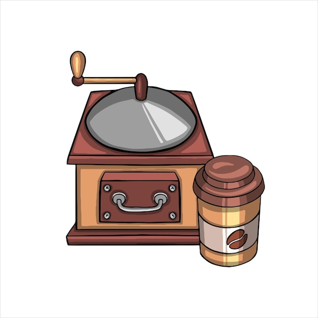 Coffee grinder and coffee to go illustration