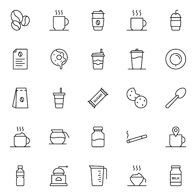 Coffee icon pack, with outline icon style