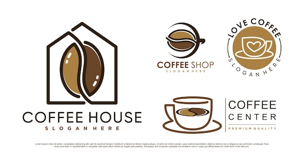 Coffee icon set logo and coffee shop logo design inspiration with creative element Premium Vector