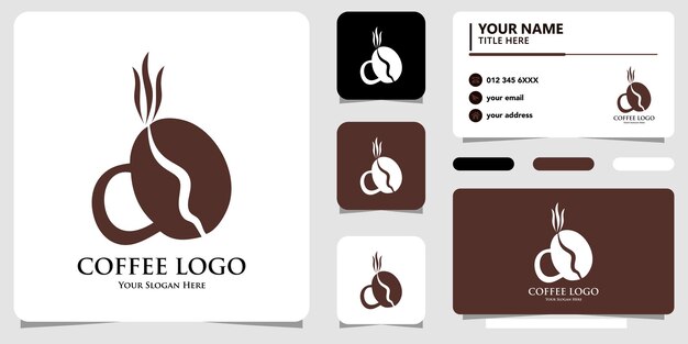 Coffee logo with line art and bussiness card