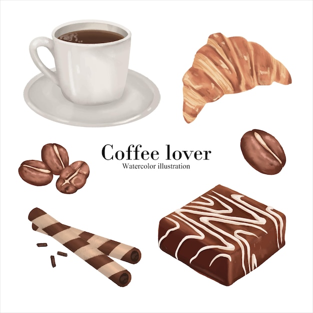 Coffee lover coffee mug watercolor vector illustration