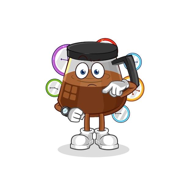 Coffee machine with wristwatch cartoon cartoon mascot vector