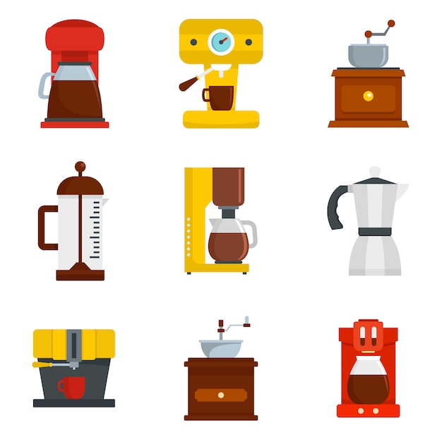 Coffee maker pot espresso icons set