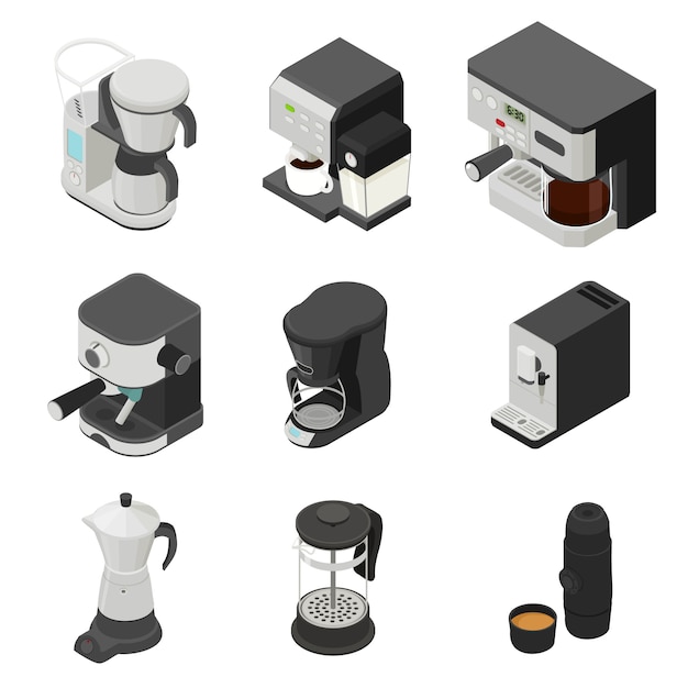 Coffee maker set, isometric style