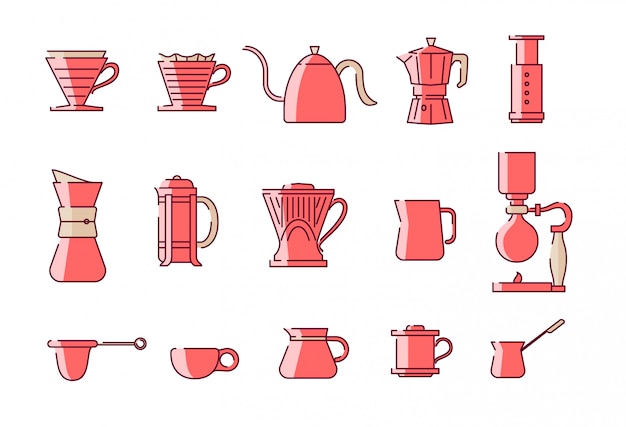 Coffee manual brewing equipments illustration set. Good for instagram highlights and icon.