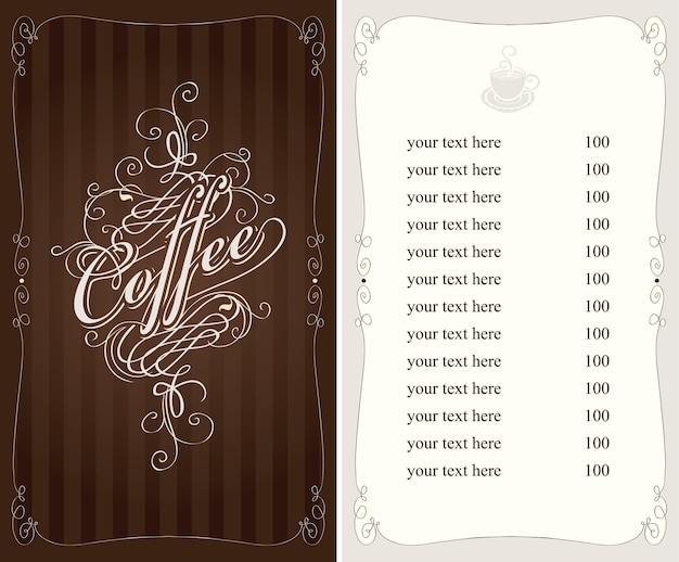 coffee menu in Baroque style