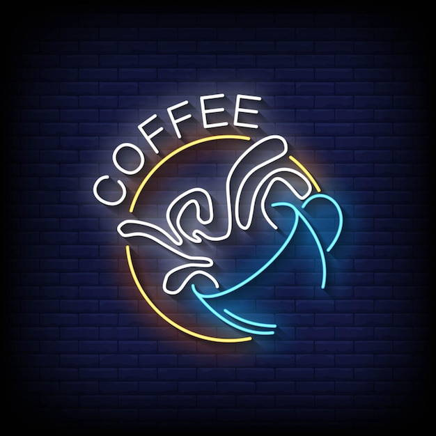 Coffee Neon Sign On Brick Wall Background Vector