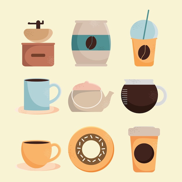 Coffee objects icon set design