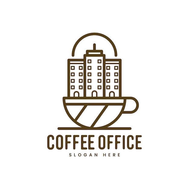 coffee office logo office line design and cup of coffee Vector line art icon template