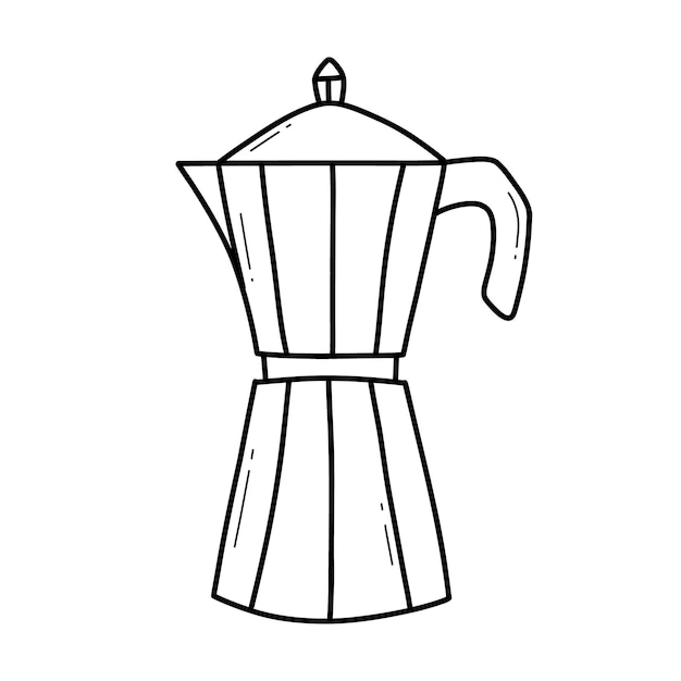 Coffee pot in doodle style Vector illustration Isolated coffee maker in line style