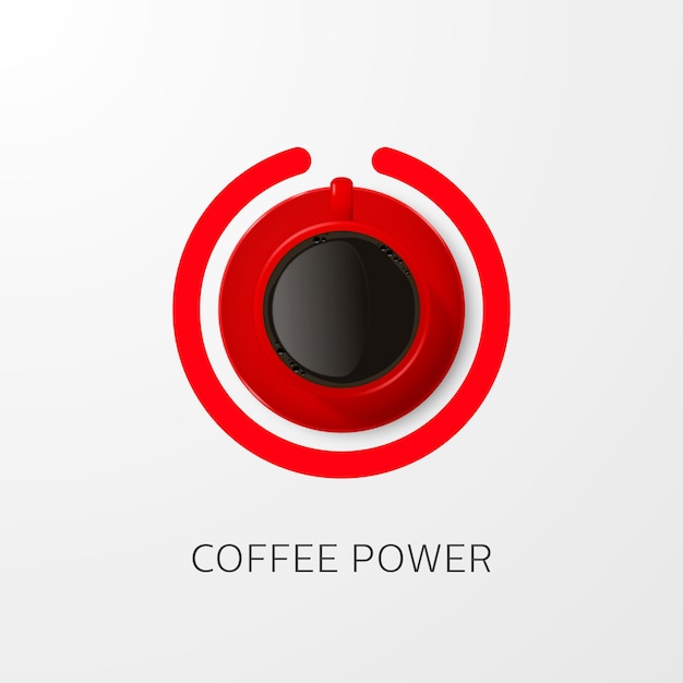 Coffee Power Concept Vector 3d Realistic Red Mug with Black Coffee and Saucer Banner with Coffee Cup and Phrase about Coffee Design Template Top View