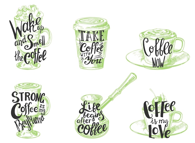 Coffee quotes hand drawn lettering vector illustration