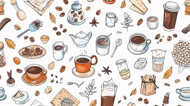 Vector coffee related items seamless pattern