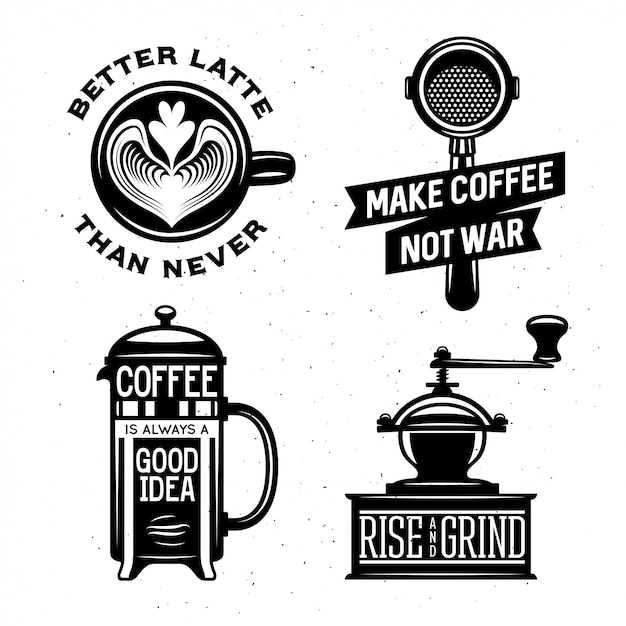 Coffee related vintage vector illustration with quotes.