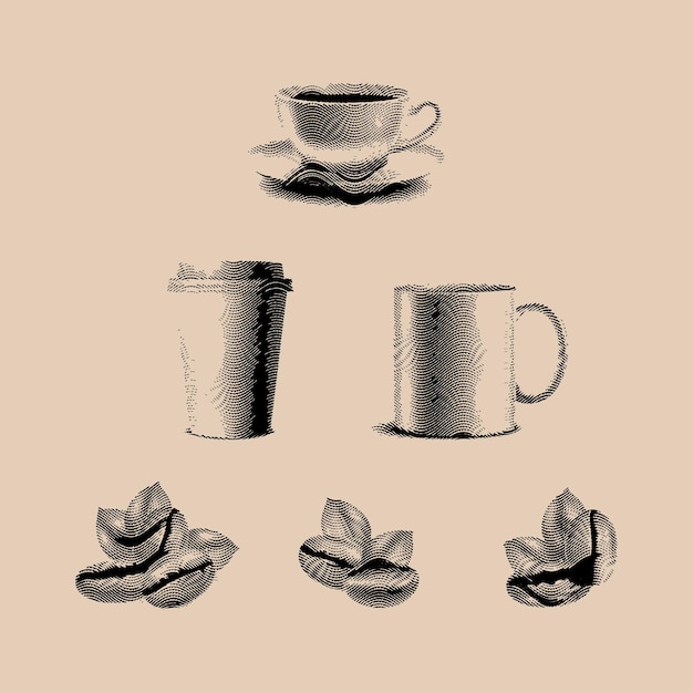 Vector coffee set with print effect