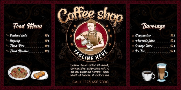 Coffee shop banner menu template with logo