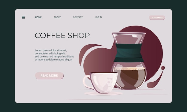 Vector coffee shop banner template, shop website, landing page background and mobile app