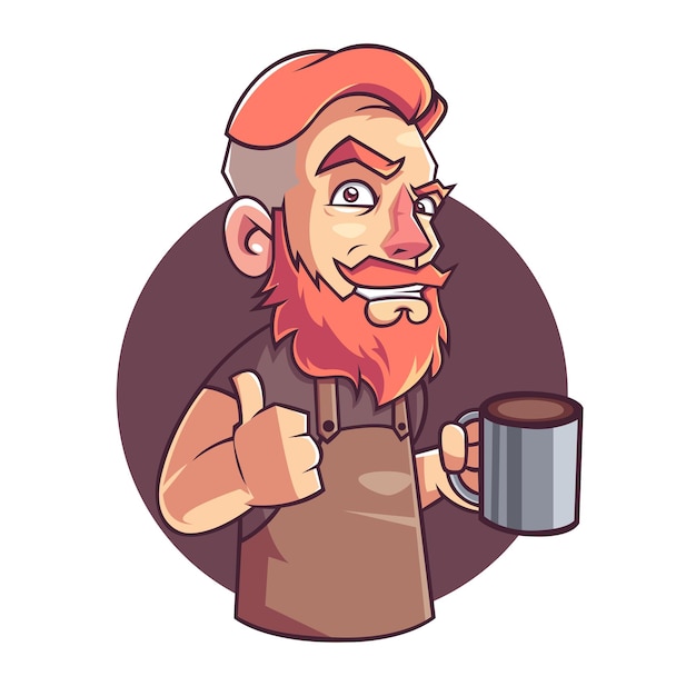 Coffee Shop Barista Mascot Illustration