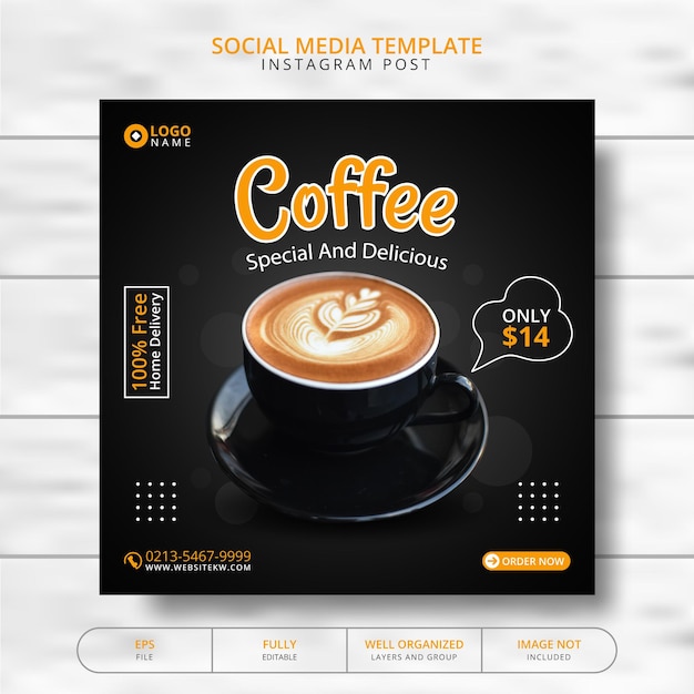 Coffee Shop Drink Menu Promotion Social Media Post Template