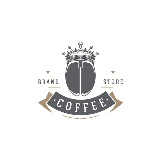 Coffee shop emblem template bean silhouette with retro typography vector illustration