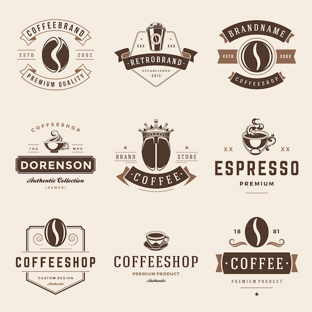 Coffee shop emblems and badges vector templates set.