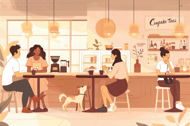 Vector coffee shop interior illustration design