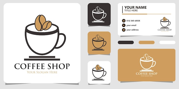 Coffee shop logo with line art and bussiness card