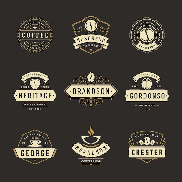 Coffee shop logos design templates set illustration