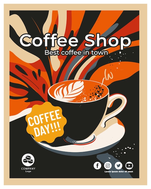 Coffee Shop Poster with Cup and BeansxA