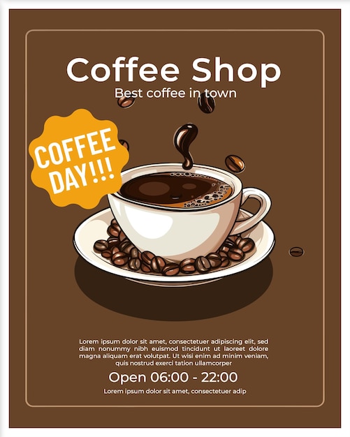 Coffee Shop Poster with Cup and BeansxA