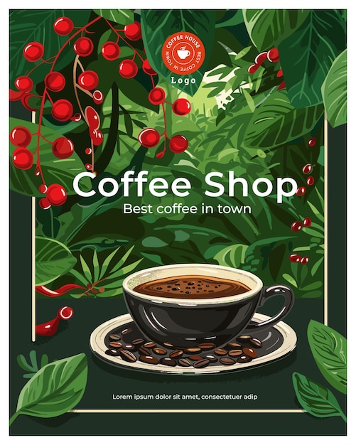 Coffee Shop Poster with Tropical ThemexA