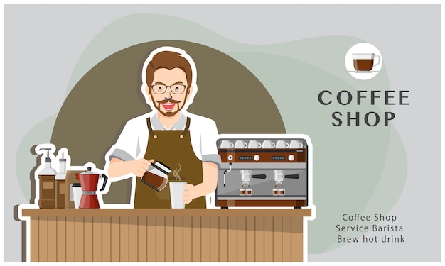 Coffee shop service barista brew hot drink   illustration design