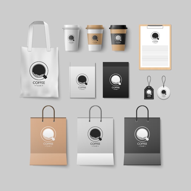 Vector coffee shop template set, coffee package design for corporate