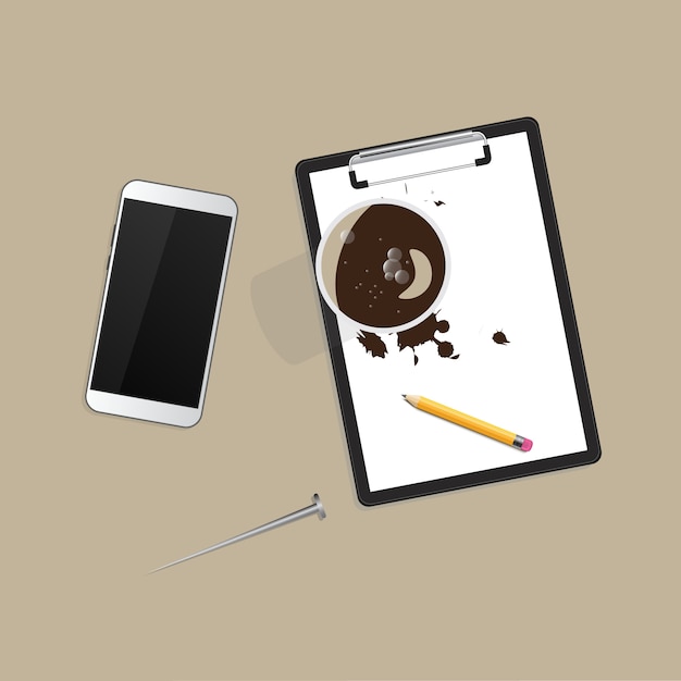 Coffee, smartphone, form. Workspace