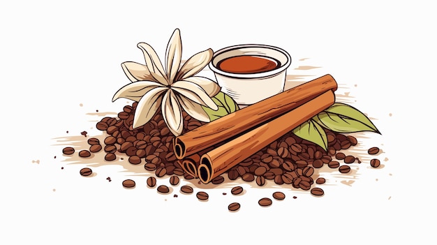 Vector coffee and spice sketch in beige and brown color