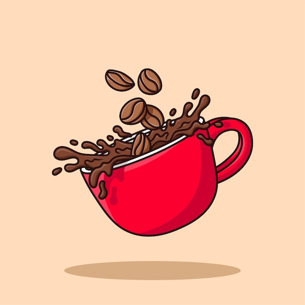 Coffee Splash Coffee Bean Throw Cartoon Vector Illustration