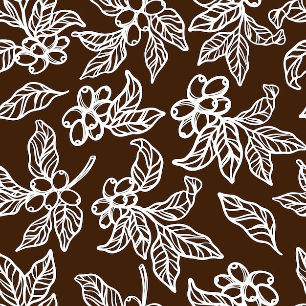 coffee tablecloth branches of coffee tree with berries and leaves in brown monochrome design