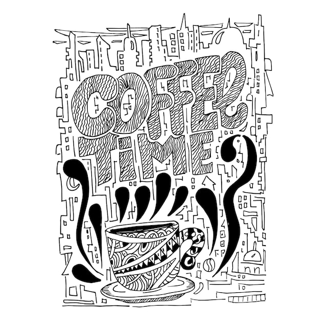 Coffee Time, doodle sketch and illustration