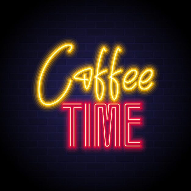 Coffee time letter with neon light glowing