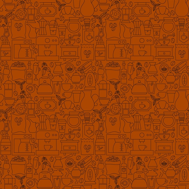 Coffee Time Line Seamless Pattern