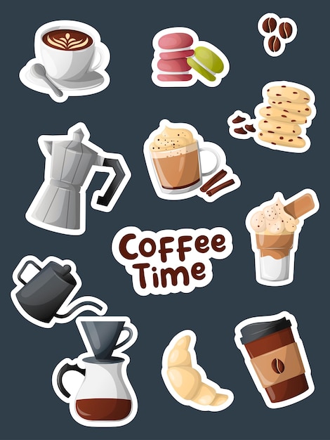 Vector coffee time sticker set illustration