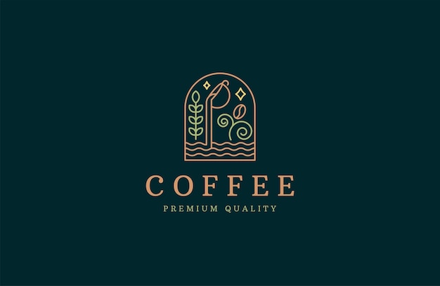 Coffee with line style logo icon design template flat vector