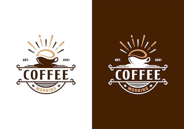 Coffee with sunrise concept. Coffee morning, coffee cafe logo illustration design template