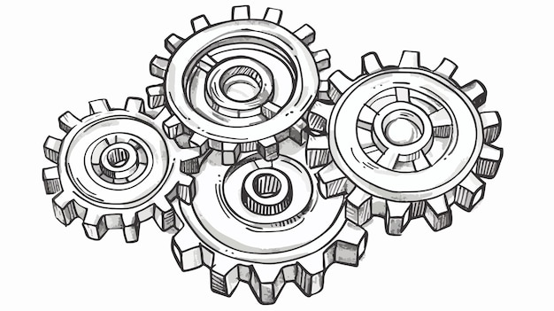 Vector cogwheel mechanism as teamwork concept handdrawn vector illustration