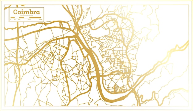 Coimbra Portugal City Map in Retro Style in Golden Color Outline Map